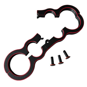 Een schandpaal voor BDSM in het zwart met rode accenten