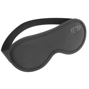 A BDSM blindfold made of vegan leather in black